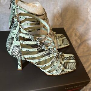 Vince Camuto Belinda Mint Candy Snake Exotic Strappy Heels